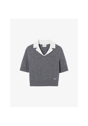 Womens Claudie Pierlot Contrast-Collar Cropped Wool and Cashmere Jumper
