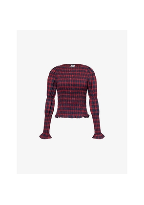 Womens Amy Lynn Iris Shirred Cotton-Poplin Top