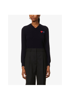 Mens Comme Des Garcons Play Branded V-Neck Wool Jumper