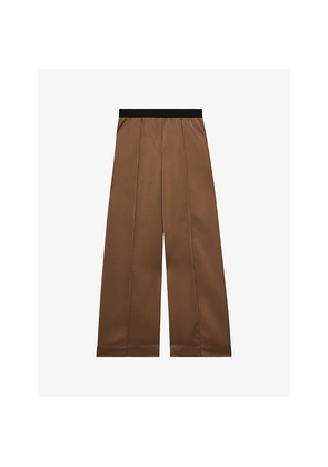 Womens Reiss Elsie Elasticated-Waist Wide-Leg Satin Trousers