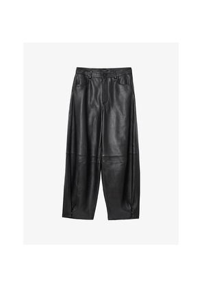 Womens Allsaints Jett Lea Wide-Leg Mid-Rise Leather Trousers