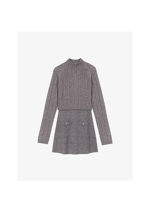 Womens Maje Removable Jumper Ribbed Wool-Blend Knitted Dress