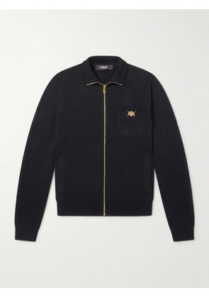 Versace - Embellished Cotton-Blend Zip-Up Sweater - Men - Black - IT 46