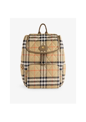 Womens Burberry Horseshoe Check Woven Backpack