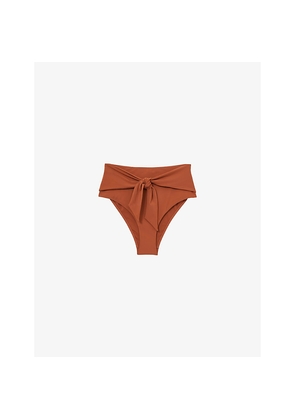 Womens Reiss Hallie Tie-Waist High-Rise Stretch-Woven Bikini Bottoms