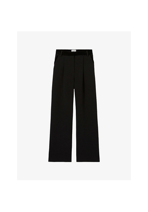Womens Claudie Pierlot Velvet-Trim Straight-Leg Tailored Stretch-Woven Trousers