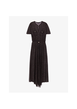 Womens Maje Metallic Belted-Waist Woven Maxi Dress