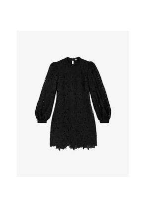 Womens The Kooples Floral-Pattern Puff-Sleeve Guipure-Lace Mini Dress