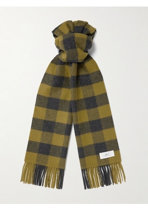 Mr P. - Logo-Appliquéd Fringed Checked Wool and Cashmere-Blend Scarf - Men - Green