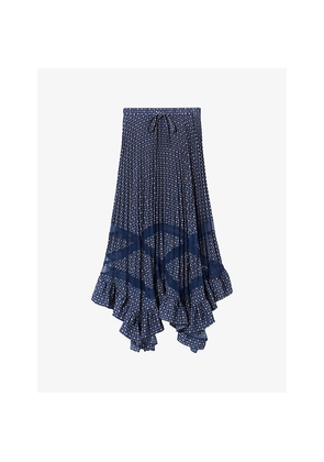 Womens Claudie Pierlot Pleated Tile-Print Woven Maxi Skirt