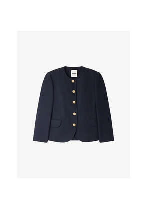 Womens Sandro Round-Neck Side-Pocket Woven Jacket