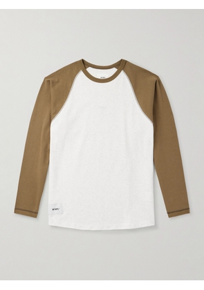 WTAPS - Ian Logo-Appliquéd Two-Tone Cotton-Jersey T-Shirt - Men - Brown - S