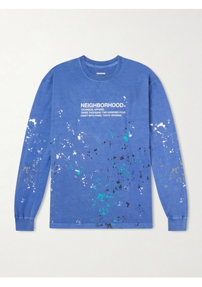 Neighborhood - Paint-Splattered Logo-Print Cotton-Jersey T-Shirt - Men - Blue - S
