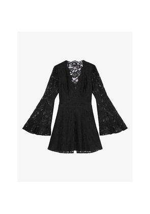 Womens The Kooples V-Neck Flared-Sleeved Lace Mini Dress