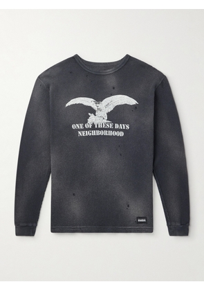 Neighborhood - OOTD Distressed Printed Waffle-Knit Cotton T-Shirt - Men - Black - S