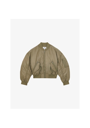 Womens Reiss Juniper Ribbed-Collar Puffer Bomber Jacket