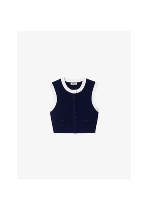 Womens Sandro Sleeveless Cropped Knitted Cardigan