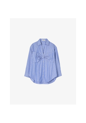 Womens Sandro Striped Bow-Embellished Cotton Shirt