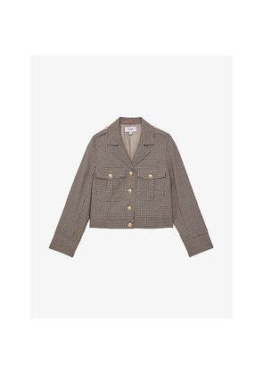 Womens Reiss Jaque Checked Cropped Wool Jacket
