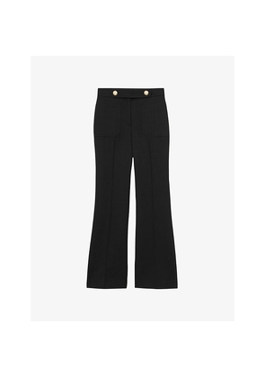Womens Reiss Lily Flared-Leg Button-Embellished Stretch Wool-Blend Trousers