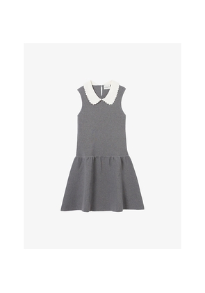Womens Claudie Pierlot Sleeveless Contrast-Collar Stretch-Cotton Skater Dress