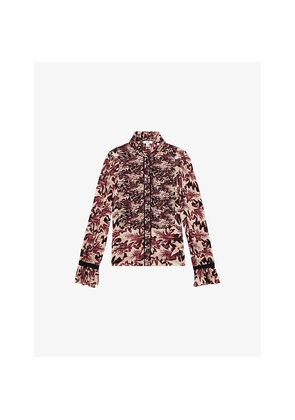 Womens Reiss Jules Graphic-Print Long-Sleeve Woven Top