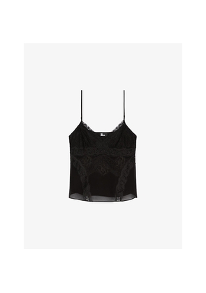 Womens The Kooples V-Neck Sleeveless Lace Top