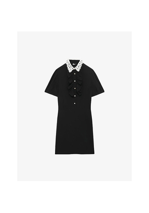 Womens The Kooples Embroidered-Collar Woven Mini Dress