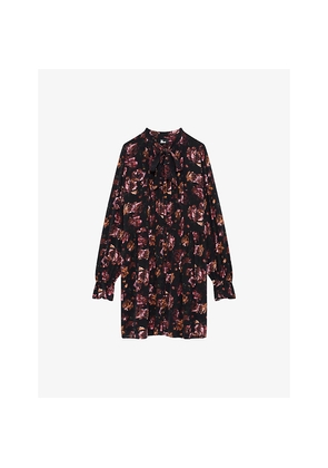 Womens The Kooples Rose-Print Long-Sleeve Woven Mini Dress