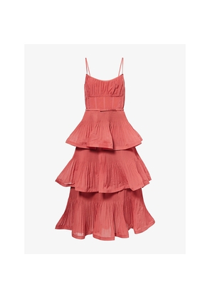 Womens Zimmermann Pleated Tiered Woven Midi Dress