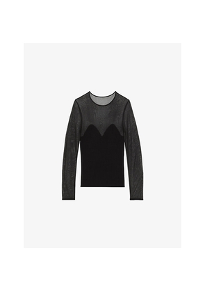 Womens Reiss Margot Sweetheart-Neck Long-Sleeve Stretch-Mesh Top
