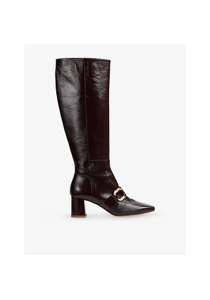 Womens LK Bennett Gigi Patent-Leather Heeled Knee-High Boots