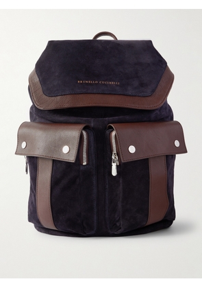 Brunello Cucinelli - Leather-Trimmed Suede Backpack - Men - Blue