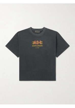 424 - HOORSENBUHS Logo-Print Distressed Cotton-Jersey T-Shirt - Men - Black - S