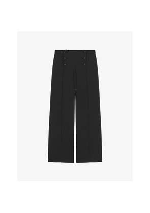 Womens The Kooples Button-Embellished Straight-Leg High-Rise Woven Trousers