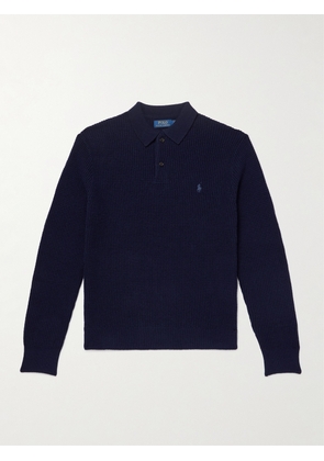 Polo Ralph Lauren - Logo-Embroidered Waffle-Knit Wool and Cotton-Blend Polo Sweater - Men - Blue - XS