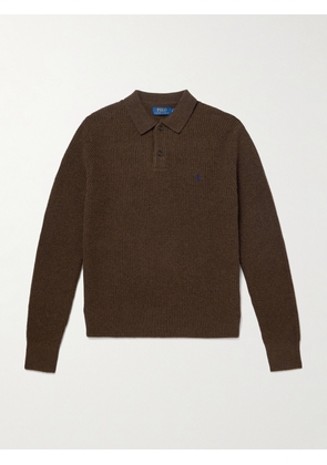 Polo Ralph Lauren - Logo-Embroidered Waffle-Knit Wool and Cotton-Blend Polo Sweater - Men - Brown - XS
