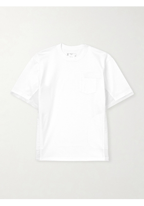 Sacai - Appliquéd Shell-Trimmed Cotton-Jersey T-Shirt - Men - White - 1