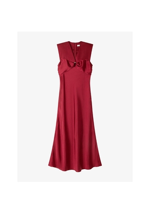 Womens Sandro V-Neck Sleeveless Satin Maxi Dress