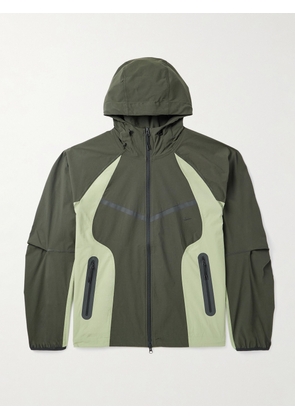 Nike - Tech Logo-Print Panelled Stretch-Nylon Hooded Jacket - Men - Green - S