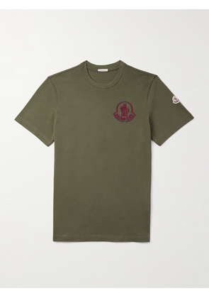 Moncler - Logo-Flocked Appliquéd Cotton-Jersey T-Shirt - Men - Green - S
