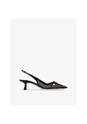 Womens Jimmy Choo Amita 45 Patent Leather and Mesh Slingbacks