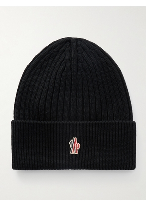 Moncler Grenoble - Logo-Appliquéd Ribbed Virgin Wool Beanie - Men - Black