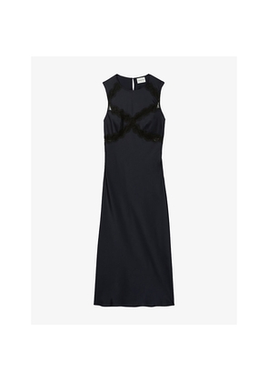 Womens Claudie Pierlot Sleeveless Lace-Appliqué Satin Midi Dress