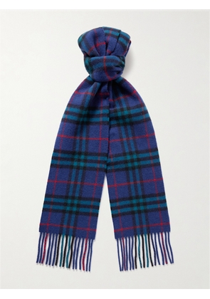 Burberry - Fringed Checked Cashmere Scarf - Men - Blue