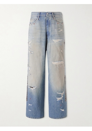 AMIRI - Straight-Leg Distressed Studded Jeans - Men - Blue - UK/US 30