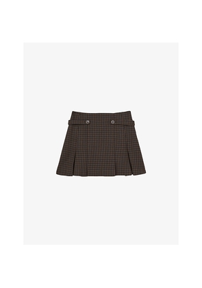 Womens Reiss Elle Checked Pleated Wool-Blend Mini Skirt
