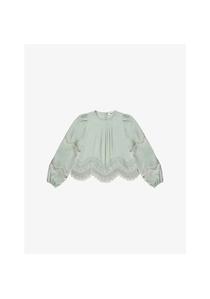 Womens Ro&Zo Lace-Embroidered Long-Sleeve Cotton Blouse