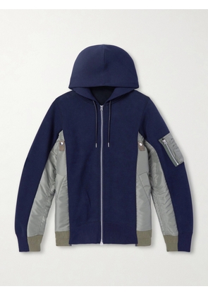 Sacai - MA-1 Nylon-Trimmed Cotton-Blend Jersey Zip-Up Hoodie - Men - Blue - 1