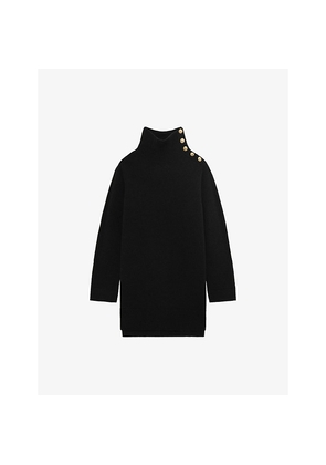 Womens The Kooples Funnel-Neck Knitted Wool Mini Dress